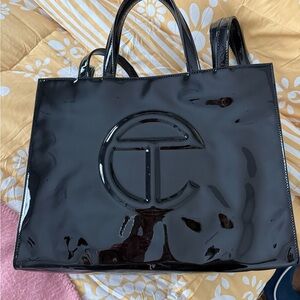 Telfar Black Patent Leather Shopping Bag